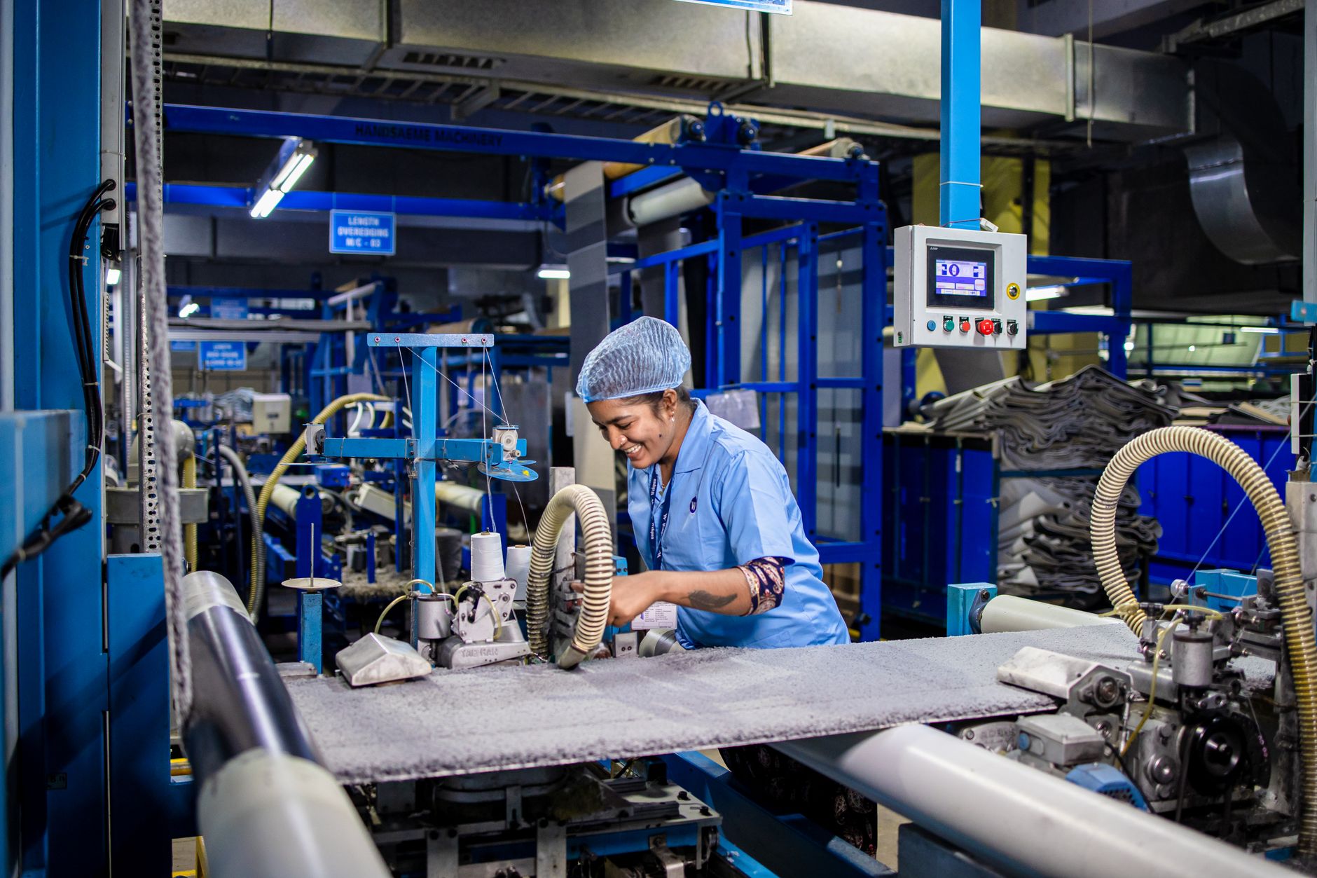 Production line running through the working day when solar generates